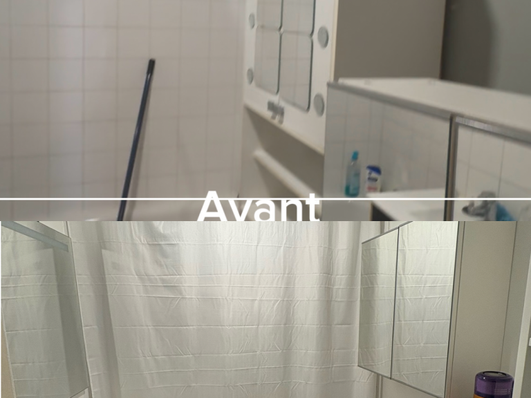 photos Avant/Après d'une renovation de salle de bain. Le après et net et précis